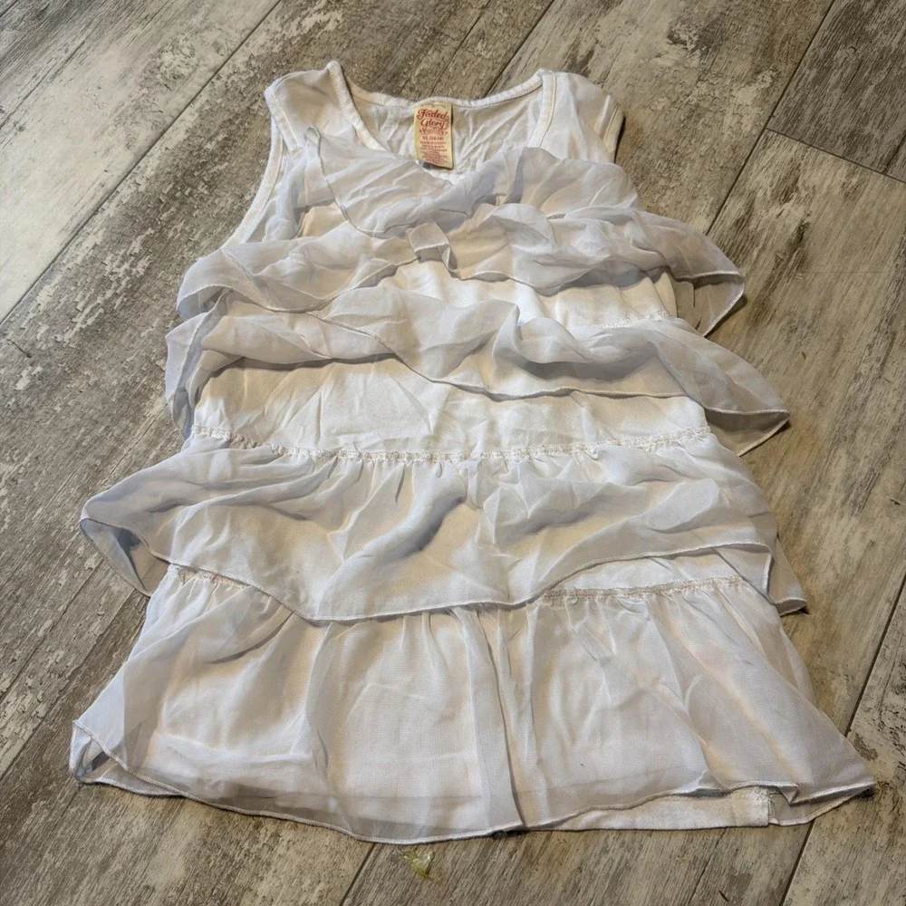 Faded Glory  Girls Size XL (14-16) White Ruffle Sleeveless Thin Strap Shirt